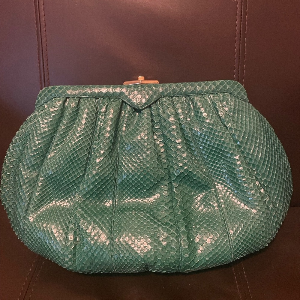Judith Leiber Green Snakeskin Vintage Handbag